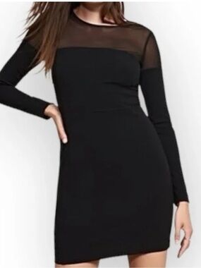 Dynamite Black Long Sleeve Mesh Yoke Bodycon Dress